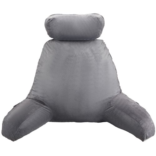 

VEVOR Coussin de lecture avec appui-tête amovible, grand oreiller de lecture en mousse à mémoire de forme, avec 3 poches et tissu en velours court lavable, côtés avec poignée, pour lire et jouer, gris