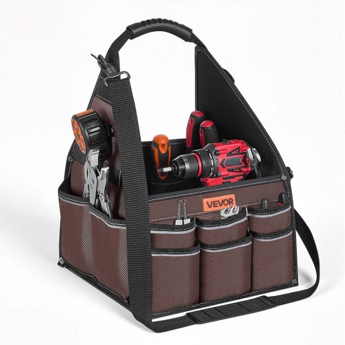 

VEVOR Sac à Outils Ouvert 330 mm, Sac de Rangement d'Outils à 45 Poches, Grande Capacité et Portable, pour Bricolage, Électricien et Chantier, avec Poignée, Bandoulière Réglable et Pieds Antidérapants