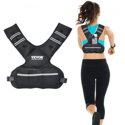 

VEVOR Gilet lesté réglable 9 à 14,5 kg, veste de poids avec 6 packs de poids en granulés de fer et bande réfléchissante pour hommes et femmes, équipement d'entraînement pour musculation, course à pied