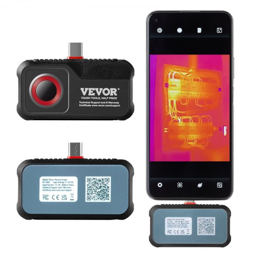 

VEVOR Caméra Thermique pour Android, Résolution Infrarouge 256 x 192 IR avec Caméra Visuelle, Taux de Rafraîchissement 25 Hz Plage de Température -20°C - 550°C, IP54 pour Smartphone, Tablette Type-C