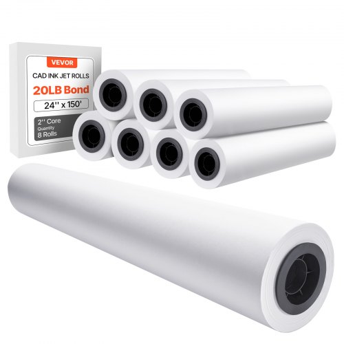 

VEVOR Rouleau de papier à dessin blanc, grand format 609,6 mm x 45,7 m, lot de 8 rouleaux de papier pour traceur CAO, noyau de 50,8 mm, pour plans d'ingénierie, cartes SIG, conceptions architecturales
