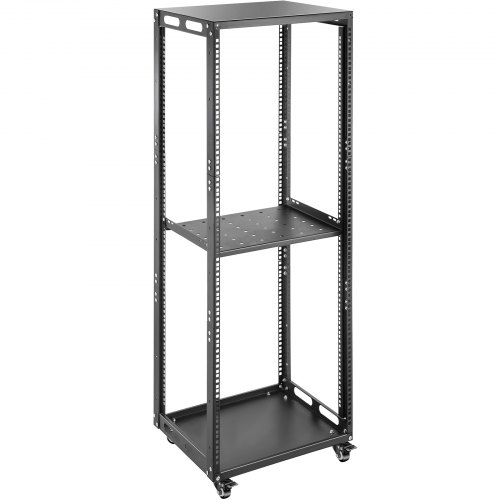 VEVOR Rack de Serveur à Cadre Ouvert 27U 19'' 48,3 cm Rack Ouvert pour Serveurs à 4 Montants Rack à Cadre Ouvert 180 kg Accès Facile Mobile Fixe au Sol Équipement Réseau Audiovisuel KVM Gestion Câble