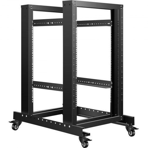VEVOR Rack de Serveur à Cadre Ouvert 15U 19'' 48,3 cm Rack Ouvert pour Serveurs à 4 Montants Rack à Cadre Ouvert Charge 180 kg 4 roulettes Accès Facile Équipement Réseau Audiovisuel KVM Gestion Câble