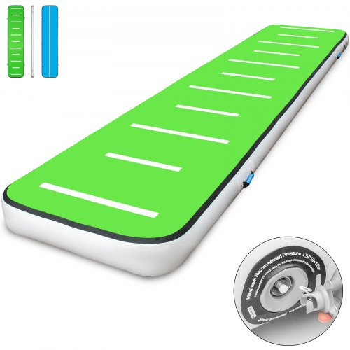 VEVOR Tapis de Gymnastique Gonflable Tapis de Gymnastique Airtrack PVC Tapis de Tumbling Pression Maximale 0.22 Bar Piste Gonflable Gymnastique Yoga Fitness Entraînement (500x100x10cm, Bleu et Vert)