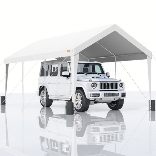 

VEVOR Carport Auvent pour Voiture, Abri de Garage Extérieur 3x6 m avec 8 Poteaux Renforcés et 4 Sacs Lestés, Bâche Imperméable Résistante aux UV Toutes Saisons pour Fête, Jardin, Camion, Bateau, Blanc