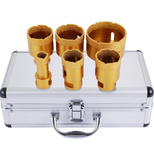 VEVOR 6 Pcs Foret Diamant à Sec Trépan Scie Cloche Kits 20/35/40/45/50/68 mm Forets Diamantés Cylindrique Ensemble de Scies-cloches avec Filetage M14 pour Meuleuse Carrelage Porcelaine Granit Marbre