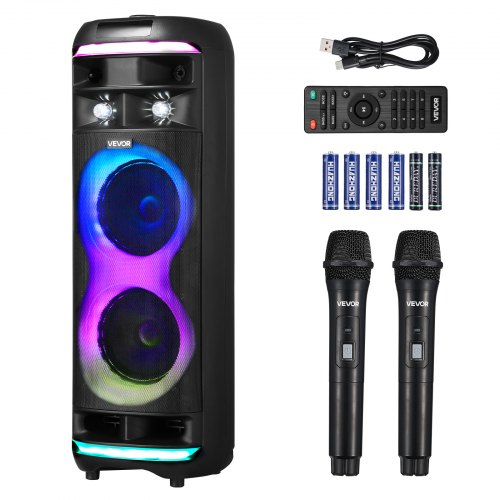 

VEVOR Karaoké Adulte, 80 W, Enceinte Bluetooth Portable avec 2 Microphones sans Fil, Lumière LED, Fonction TWS, Roulettes, Prise en Charge de Carte Micro TF, USB, AUX, pour Karaoké de Fêtes, Soirées