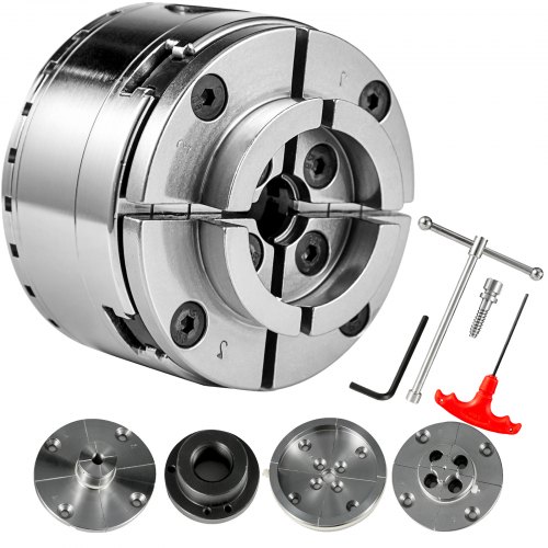 VEVOR Mandrin de Tour Automatique Mandrin à 4 Mors 100 mm, Mandrin de Tour à 4 Mâchoires de Précision, Mandrin en Acier Durable avec 3 Mâchoires Remplaçables pour Fraiseuse Perceuse Travail du Bois