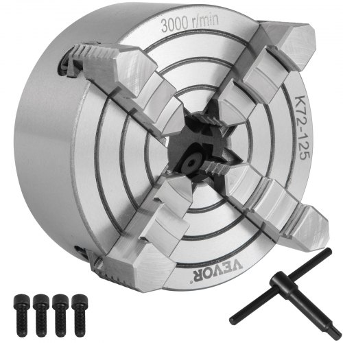 

VEVOR Mandrin de Tour à Mâchoire K72-125, Mandrin de Tour Accessoires pour Perceuses, Avec 1 x clé en T, Mandrin de Tour à 4 mâchoires pour le serrage des arbres suspendus/des triangles équilatéraux