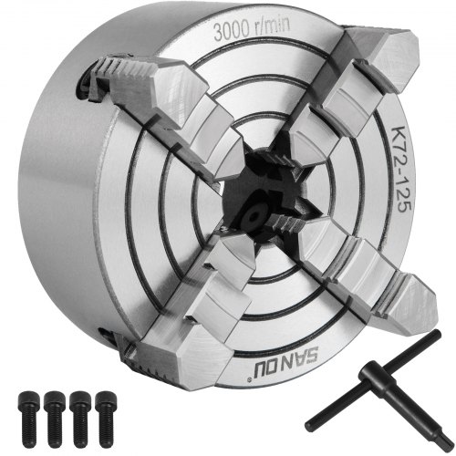 VEVOR Mandrin de Tour à Mâchoire K72-125, Mandrin de Tour Accessoires pour perceuses, Avec 1 x clé e