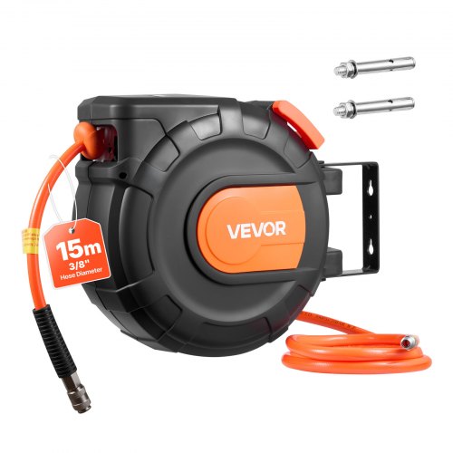 

VEVOR Enrouleur Tuyau Air Comprimé 15 m x 9,5 mm Dévidoir Tuyaux Compresseur Air Pression Max 20,7 bar Enrouleur Fermé Automatique Tuyaux PVC, Fixation Plafond Mur Pivotante 180°, Tuyau d'Arrivée 1 m