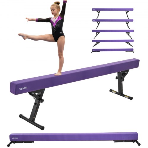 

VEVOR Poutre gymnastique réglable pour enfants, 2410 mm, poutre d'équilibre avec 2 modes et 5 hauteurs réglables, équipement d'entraînement professionnel pour maison et centre de gymnastique, violet