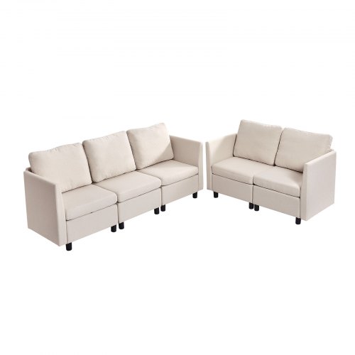 

VEVOR Canapé modulable sectionnel 5 places, canapé d'angle convertible moderne en mousse haute résilience avec rangement dissimulé, sofa rembourré avec cadre en bois massif, pour salon, chambre, beige
