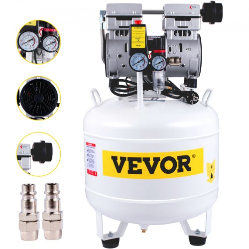 VEVOR Compresseur d'Air 35L Compresseur Silencieux sans Huile 750W Compresseurs à Air Comprimé Acier