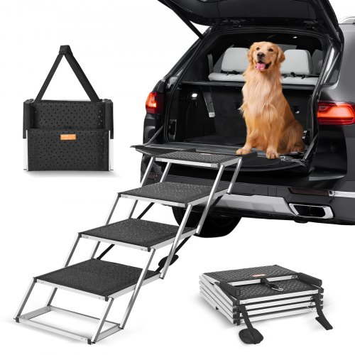 

VEVOR Escalier pour chien 4 marches, rampe voiture pour chiens pliable, charge 113 kg, surface antidérapante, aluminium léger, large marchepied portable pour animaux de compagnie, voiture, SUV, camion