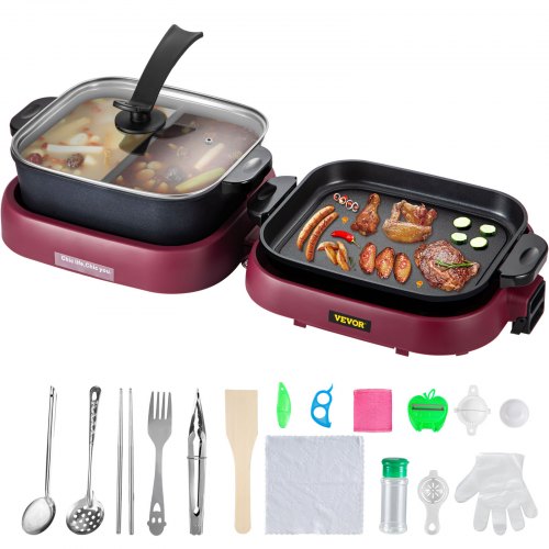 VEVOR Hot Pot BBQ 2100W Gril Électrique Multifonctionnel 70x29x25,5CM Fondue Électrique Barbecue 2 en 1 Pot Chaud d'Intérieur de Gril pour Toutes les Occasions Gastronomiques
