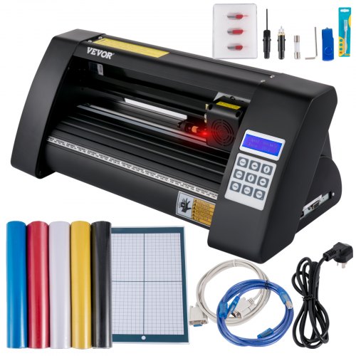VEVOR Plotter de Découpe Vinyle 375 mm Traceur de Coupe, Machine de Découpe Vinyle avec Logiciel Signmaster, Compatible Système Windows Coupe-Vinyle Précis avec 3 Lames Écran LCD pour Tracer Découper