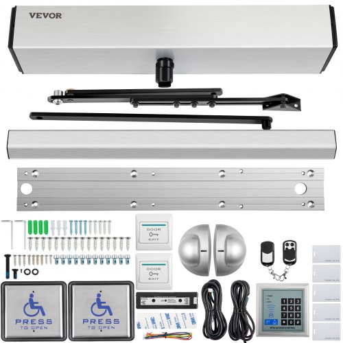 VEVOR Ouvre-Porte Automatique 100-240 V Opérateur Porte Battante Capacité 100 kg Ferme-Porte pour Handicapés 50 W 2 Télécommandes sans Fil 2 Boutons de Sortie 5 Cartes d'Identité 2 Boutons Poussoirs