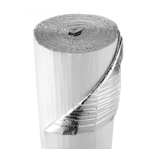 

VEVOR Isolant thermique réfléchissant, 30,48 x 1,22 m, rouleau d'isolation barrière radiante, 6 mm, feuille d'aluminium, double couche de bulles d'air et film PE blanc, pour porte de garage, fenêtre