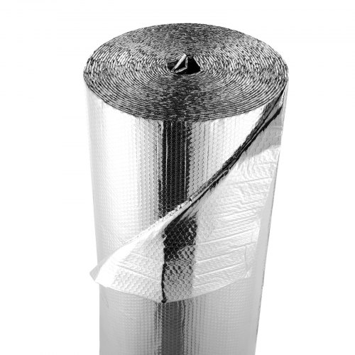 

VEVOR Isolant thermique double réfléchissant, 30,48 x 1,22 m, rouleau d'isolation barrière radiante à bulles d'air, 6 mm, feuille en aluminium double face, pour porte de garage, toit de camping-car