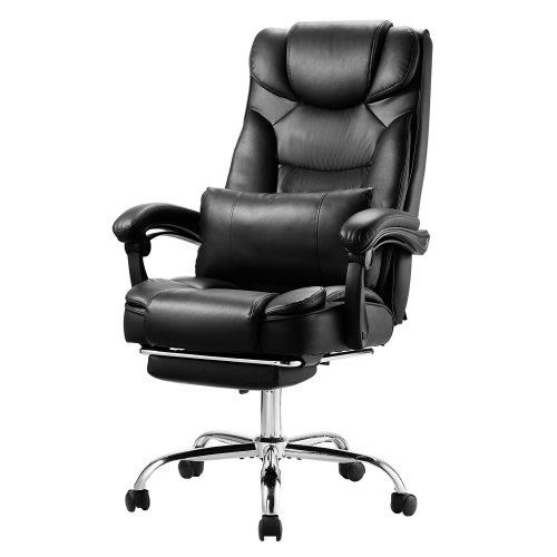 

VEVOR Chaise de Bureau avec Repose-pieds, Fauteuil de Direction Ergonomique avec Coussin Lombaire, Siège de Bureau en Cuir PU, Charge Max.136,08 kg, Hauteur Réglable, Inclinable, pour Bureau Maison