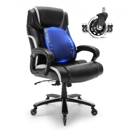 

VEVOR Chaise de Bureau en Cuir Fauteuil de Direction Ergonomique avec Soutien Lombaire Réglable Siège de Bureau Charge Maximale 181 kg Dossier Inclinable Accoudoirs Relevables pour Gamer Bureau Maison