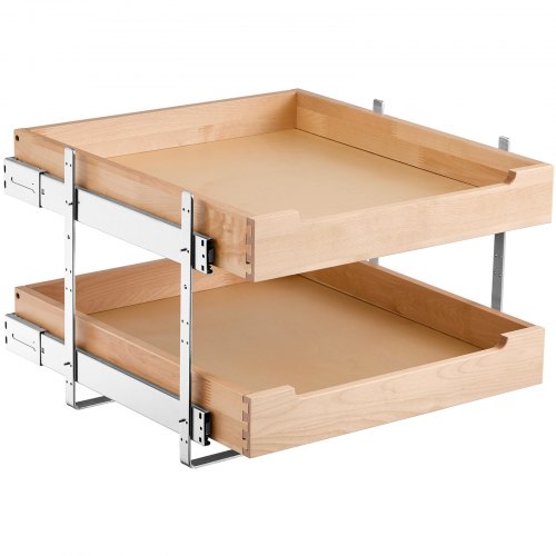 

VEVOR Organiseur d'armoire coulissant à 2 niveaux, tiroir coulissant cuisine réglable en bois, étagère coulissante robuste à fermeture douce, pour cuisine, garde-manger, salle de bain, 470 x 533 mm