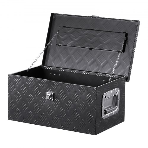

VEVOR Boîte à outils pour camion en aluminium, 508x304,8x241,3 mm, coffre de benne de pick-up verrouillage, plaqué à rayures avec poignées latérales et clés pour remorque camping-car camionnette, noir