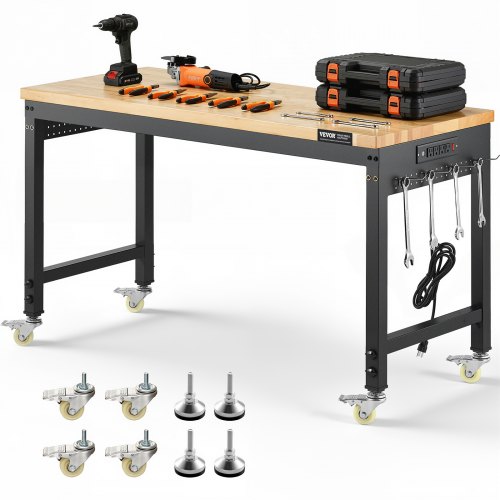Établi mobile avec panneau perforé et prise — largeur 122 cm