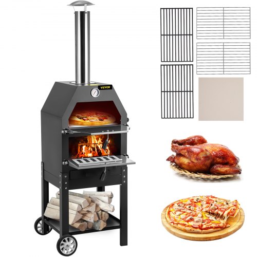 VEVOR Four à Pizza Portable 458 x 464 x 1418 mm Four à Pizza Extérieur 500 °C Machine à Pizza pour Barbecue Fonte et Acier Inoxydable Stable 2 Couches 18,2 kg pour Divers Sites de Cuisson en Plein Air