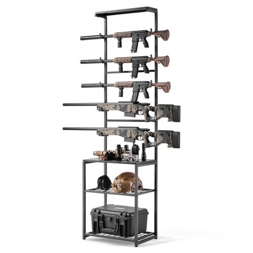 

VEVOR Râtelier à Fusils Horizontal Capacité 5PCs, Support d'Armes à Feu sur Pied, pour Rangement Exposition Carabines Armes Longues de Chasse Maison Garage, Porte Fusils avec Étagère de Rangement