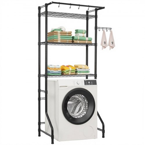 

VEVOR Étagère de rangement pour lave-linge et sèche-linge à 3 niveaux, étendoir à linge avec tringle et crochets, étagères réglables, pour gagner de la place, pour organisation de la buanderie, noir