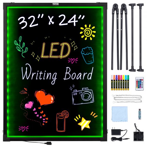 

VEVOR Tableau d'écriture de messages LED, 598 x 798 mm, tableau de menu noir effet néon effaçable éclairé, planche à dessin avec 8 marqueurs à craie fluorescente et télécommande testé selon les normes