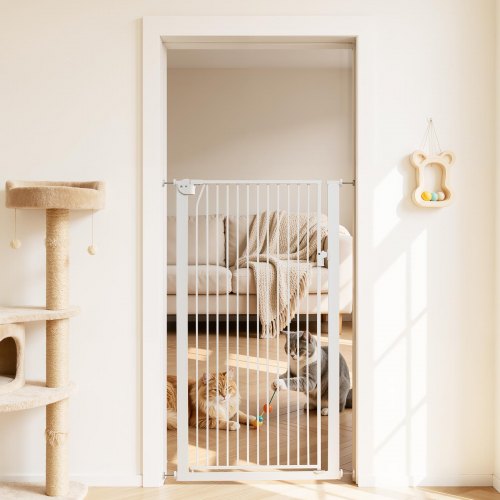 

VEVOR Barrière de Sécurité pour Animaux Très Haute, Largeur Réglable 74-105 cm, Porte Chien Hauteur 142 cm, Barreaux Espacés 33 mm, Fixation par Pression ou Murale, pour Escaliers Portes Maison, Blanc