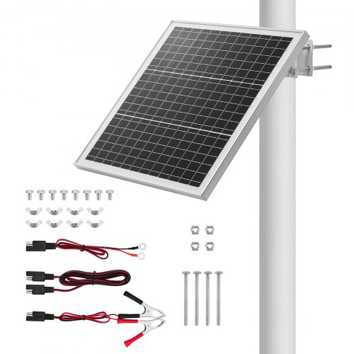 

VEVOR Chargeur Batterie Solaire 20 W 12 V Mainteneur de Charge Panneau Solaire pour Portail, Clôture, Ferme, Pelouse, Cellules Monocristallines, Contrôleur Intégré, Support de Montage sur Poteau, IP67