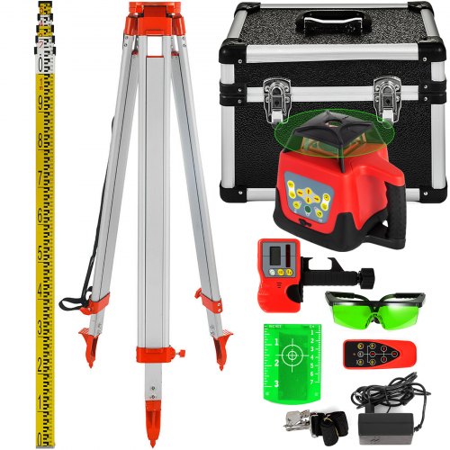 

VEVOR Niveau Laser Rotatif avec Trépied et Mire, Portée 500 m Kit Laser Rotatif avec Trépied et Mire, Faisceau Vert Niveau Laser Autonivelant à 360°, 1,65 m Trépied Télescopique, 5 m Mire Arpentage