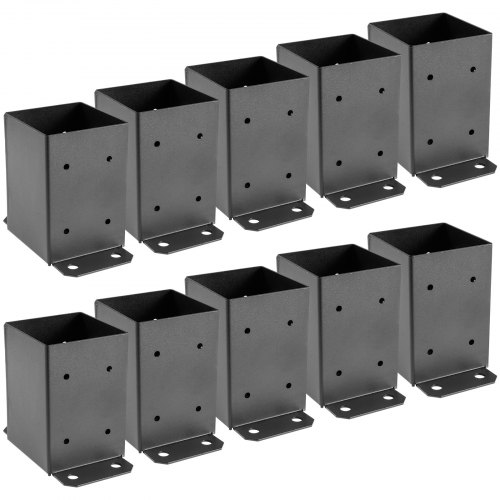 VEVOR Porteur de Clôture Manchon, Support Poteau à Visser, Pied de Poteau Supports Revêtus de Poudre Platine pour Poteau de Clôture Assemblage Facile Ensemble Complet 16,4 x 9,6 x 14 cm Noir 10pcs
