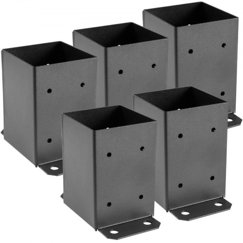VEVOR Porteur de Clôture Manchon, Support Poteau à Visser, Pied de Poteau Supports Revêtus de Poudre Platine pour Poteau de Clôture Assemblage Facile Ensemble Complet 16,4 x 9,6 x 14 cm Noir 5pcs