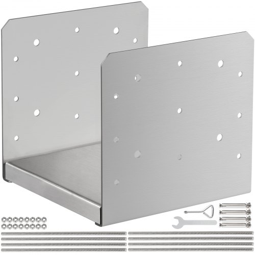 VEVOR 4PCS Supports Poteaux Bois Inoxydable 19x19,8x18 cm Base à Visser 2 mm Convient Poteaux Standards 20x20 cm Pieds Carrés Fixation pour Terrasses Balustrades Mains Courantes Boites aux Lettres