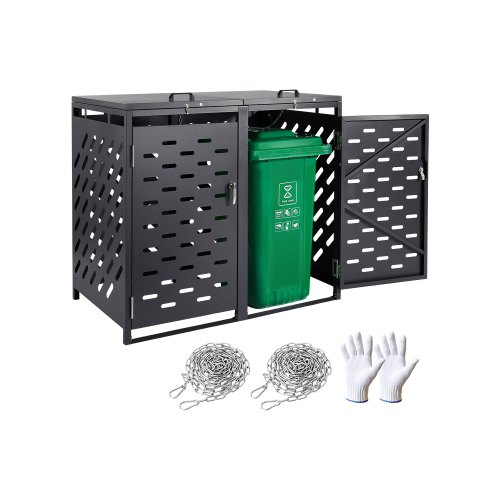 

VEVOR Abri pour poubelles, 2 x 240 L, rangement pour poubelles horizontal, avec couvercle à chaîne, boîte de rangement à poubelles d'extérieur, étanche et verrouillable, pour jardin, cour et terrasse