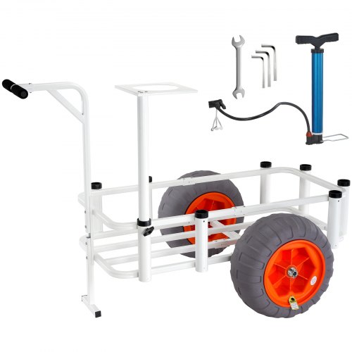 

VEVOR Chariot de Pêche de Plage Capacité de Charge 158,75 kg Chariot avec 8 Supports de Canne à Pêche Roues Gonflables en PU 406 mm Chariot de Sable en Aluminium Robuste pour Pique-nique, Plein Air
