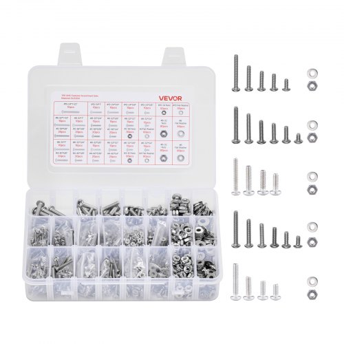 

VEVOR Kit Boulons et Écrous, 1110 PCS, Vis de Machine et Rondelles Plates, Impériaux, Acier Inoxydable, Tailles 10-24, 8-32, 2-56, 6-32, 4-40, pour Assemblage de Meubles, d'Équipements, de Véhicules