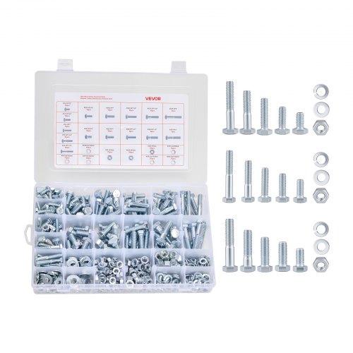 

VEVOR Kit Boulons et Écrous, 566 PCS, Vis de Machine et Rondelles Plates, Impériaux, Acier Allié, Tailles 1/4-20,5/16-18,3/8-16, pour Assemblage de Meuble, d'Équipements, de Véhicules, Blanc Galvanisé