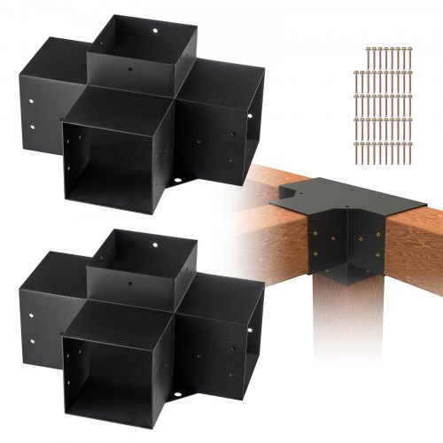 

VEVOR Kit Supports de Pergola 6x6 po 15x15 cm Support de Poteau Bois de Menuiserie 2 Supports d'Angle à 4 Voies Base de Poutres Quincaillerie Bricolage pour Tonnelles, Pergolas de Terrasse, Cabanes