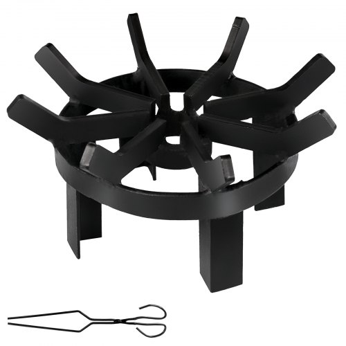 VEVOR Grille Porte-Buches Cheminée 30,5 cm Grille de Foyer Ronde en Acier avec Pince à Feu Grille de Feu Porte Bois Hauteur du Support 10,2 cm Poids 7,5 kg pour Cheminée BBQ Camping Extérieur