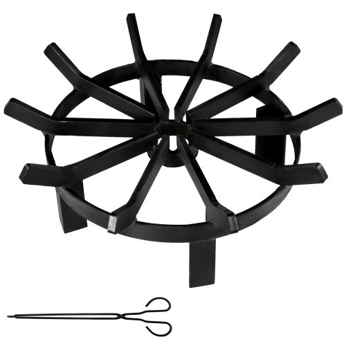VEVOR Grille Porte-Buches Cheminée 40,6 cm Grille de Foyer Ronde en Acier avec Pince à Feu Grille de Feu Porte Bois Hauteur du Support 10,2 cm Poids 9 kg pour Cheminée BBQ Camping Extérieur