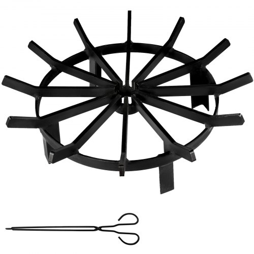 VEVOR Grille Porte-Buches Cheminée 50,8 cm Grille de Foyer Ronde en Acier avec Pince à Feu Grille de Feu Porte Bois Hauteur du Support 10,2 cm Poids 11 kg pour Cheminée BBQ Camping Extérieur