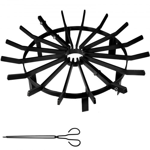 VEVOR Grille Porte-Buches Cheminée 71,1 cm Grille de Foyer Ronde en Acier avec Pince à Feu Grille de Feu Porte Bois Hauteur du Support 10,2 cm Poids 15 kg pour Cheminée BBQ Camping Extérieur