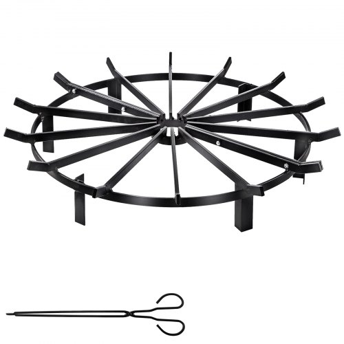 VEVOR Grille Porte-Buches Cheminée 81,3 cm Grille de Foyer Ronde en Acier avec Pince à Feu Grille de Feu Porte Bois Hauteur du Support 10,2 cm Poids 19 kg pour Cheminée BBQ Camping Extérieur