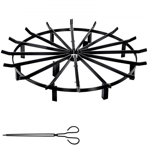 VEVOR Grille Porte-Buches Cheminée 91,4 cm Grille de Foyer Ronde en Acier avec Pince à Feu Grille de Feu Porte Bois Hauteur du Support 10,2 cm Poids 22 kg pour Cheminée BBQ Camping Extérieur